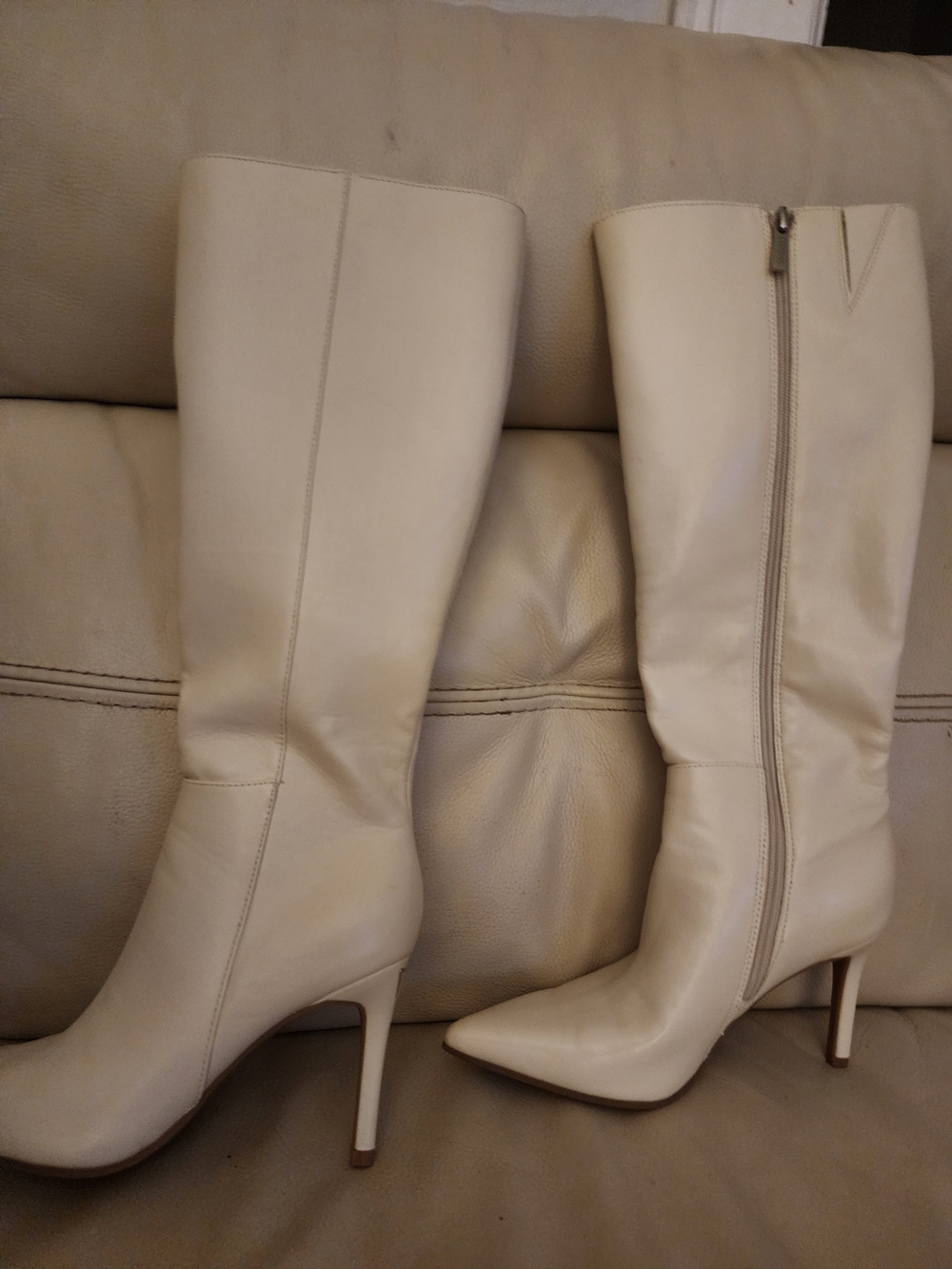 Guess Cream Knee-High Lace Up Boots